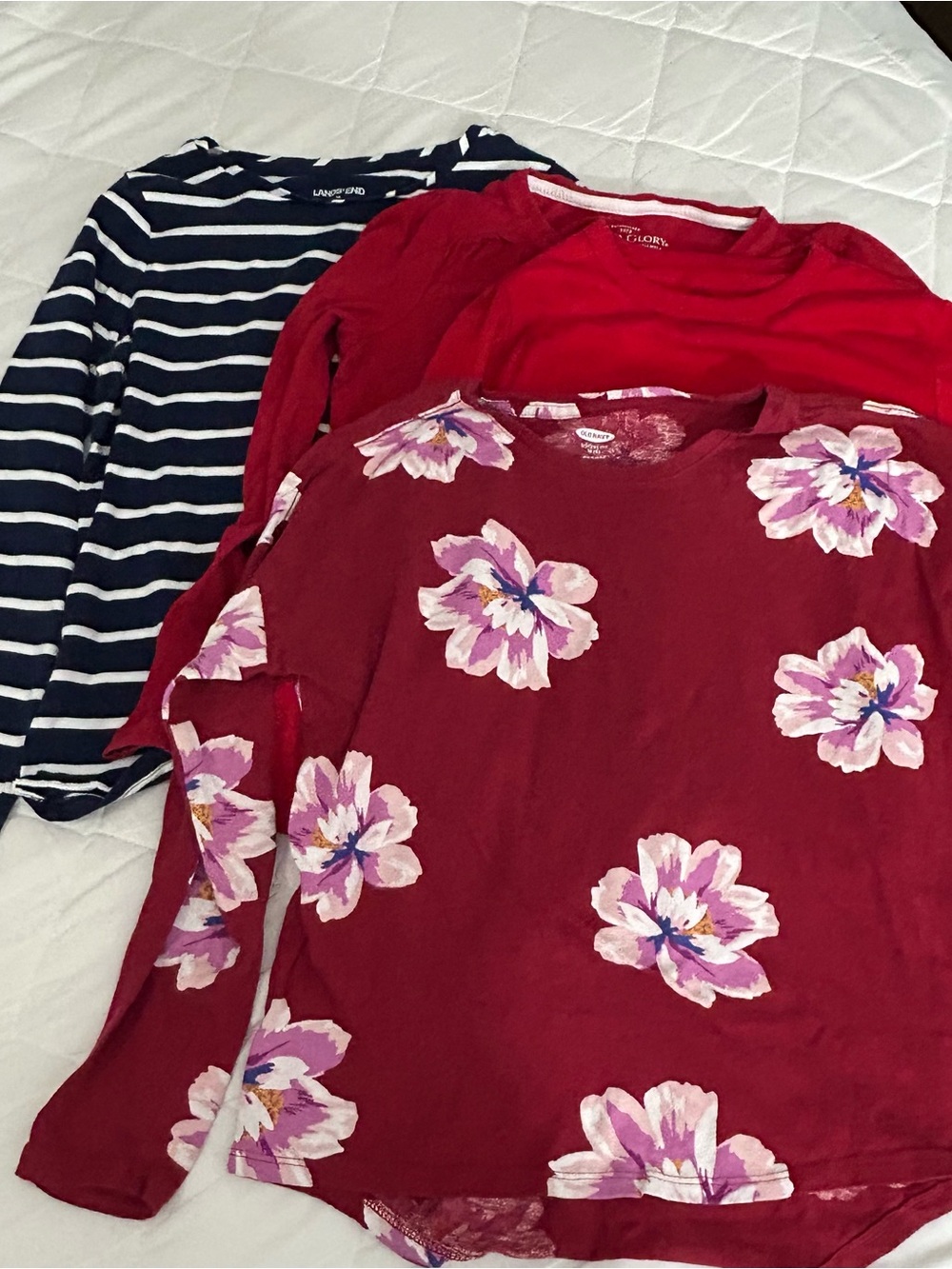 Long sleeve tee bundle-girls M Red, Floral, striped Soft Tee Set